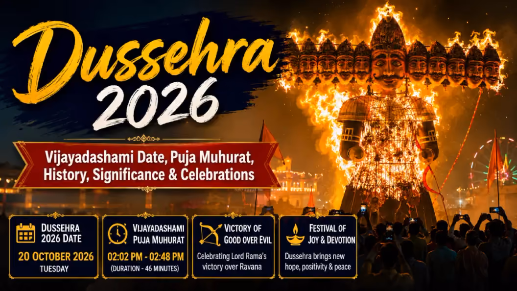 Dussehra 2026 Date - Vijayadashami October 20, Puja Muhurat, Dashami Tithi, Ravana Dahan & Significance